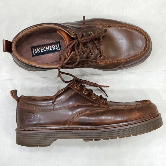 Y2K Skechers creeper shoes men's 12 oxford chunky dark brown leather lug sole - Picture 1 of 14